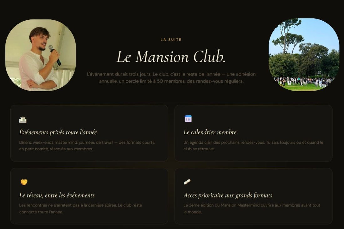 Ethan Duvin et The Mansion Club, un club d’entrepreneurs dédié au réseau, aux rencontres et aux opportunités business.